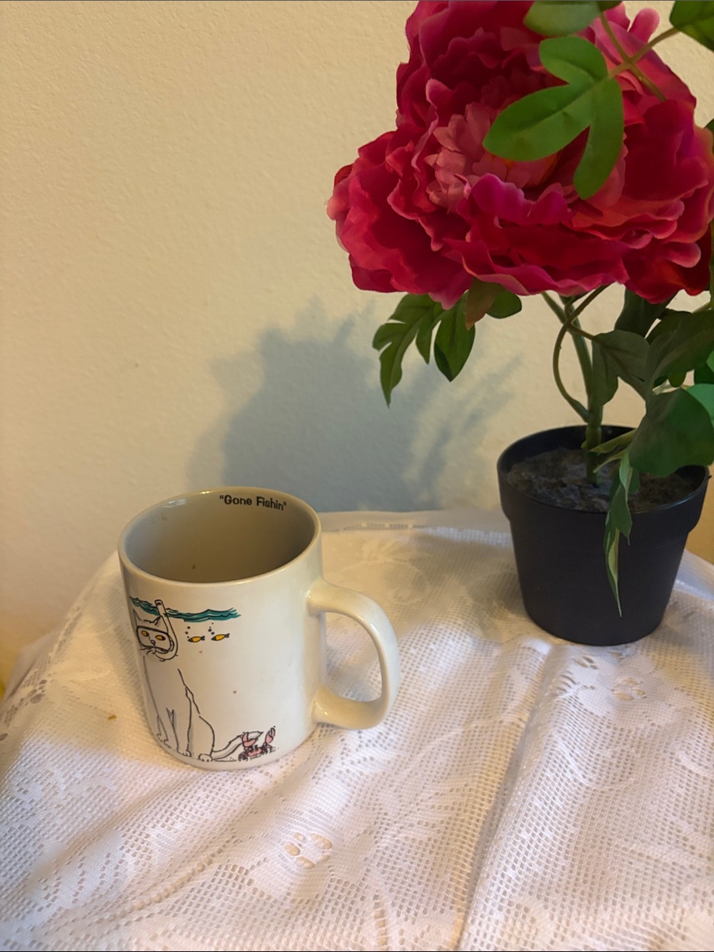 GANZ Cream and Black Ceramic Coffee Mug with a Scuba Diving Cat